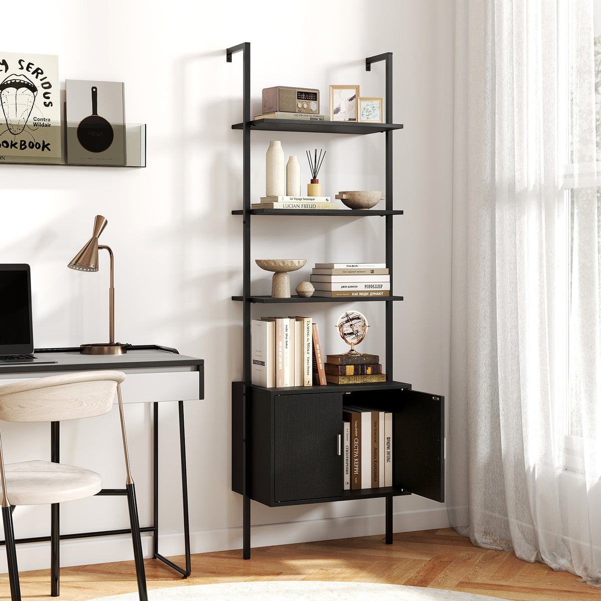 72.5 Inch Tall Bookshelf with Cabinet Anti-Tipping Kits and Metal