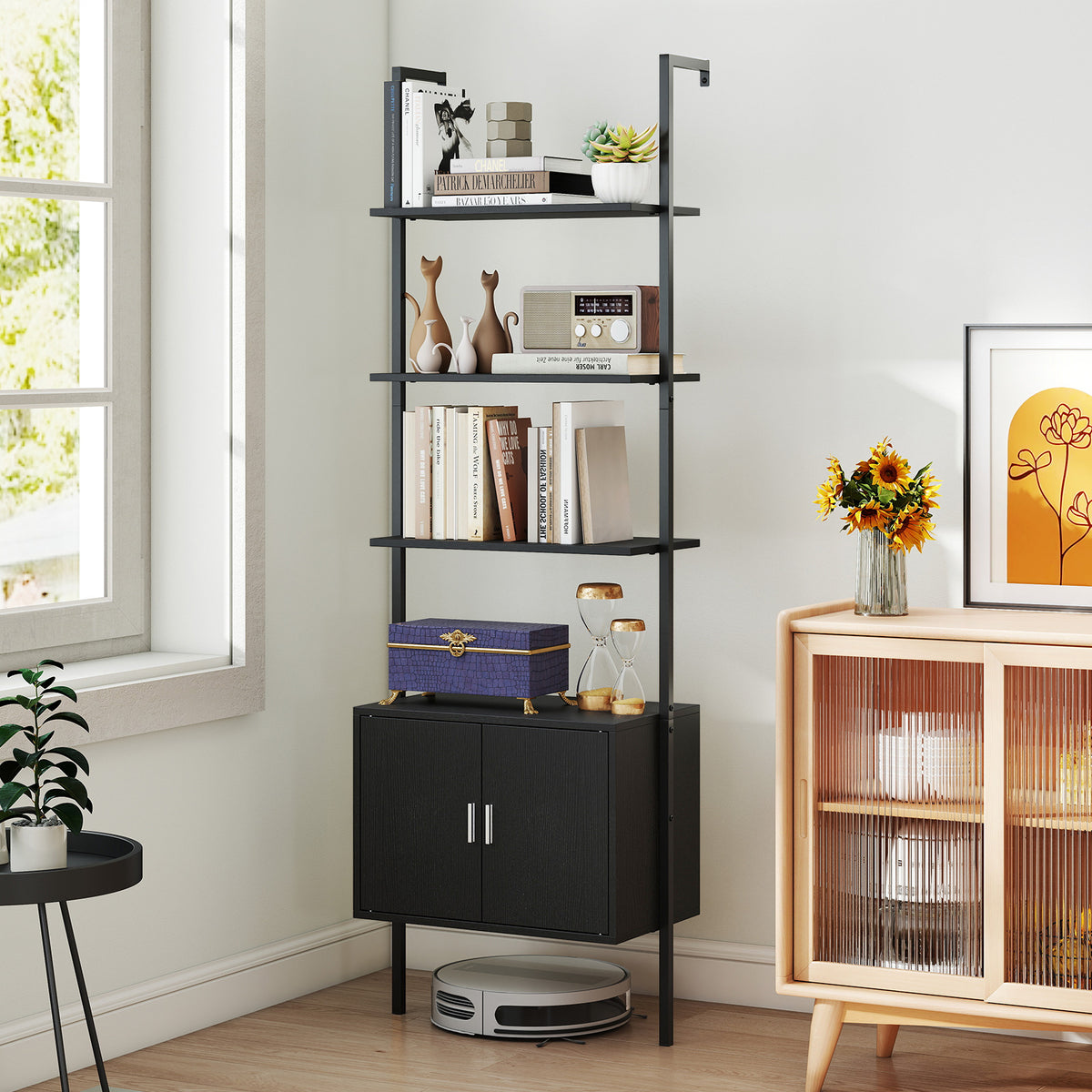 72.5 Inch Tall Bookshelf with Cabinet Anti-Tipping Kits and Metal