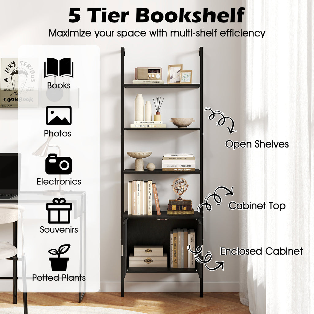 72.5 Inch Tall Bookshelf with Cabinet Anti-Tipping Kits and Metal