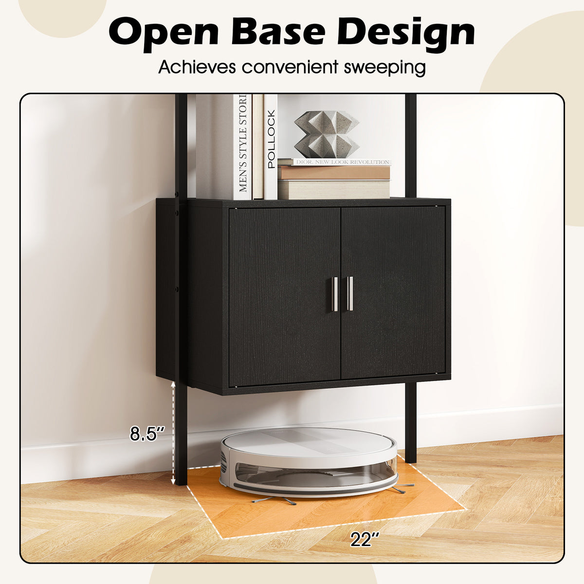 72.5 Inch Tall Bookshelf with Cabinet Anti-Tipping Kits and Metal