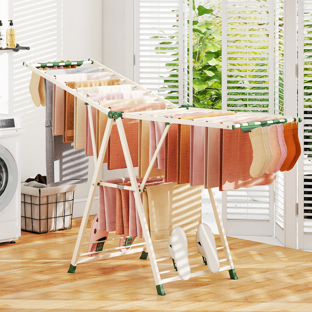 72.5 Inch Clothes Drying Rack with Adjustable Wings - Beige