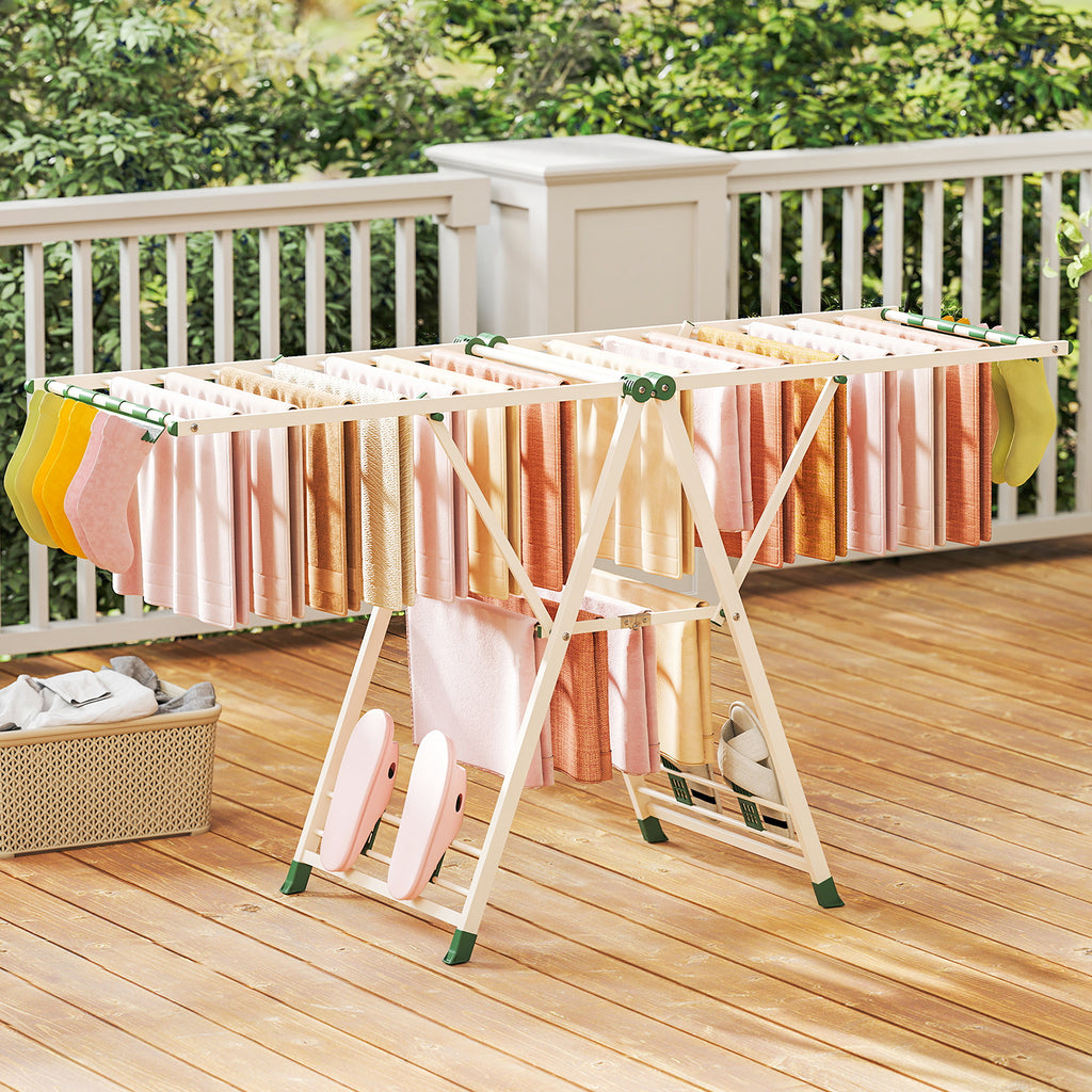 72.5 Inch Clothes Drying Rack with Adjustable Wings - Beige
