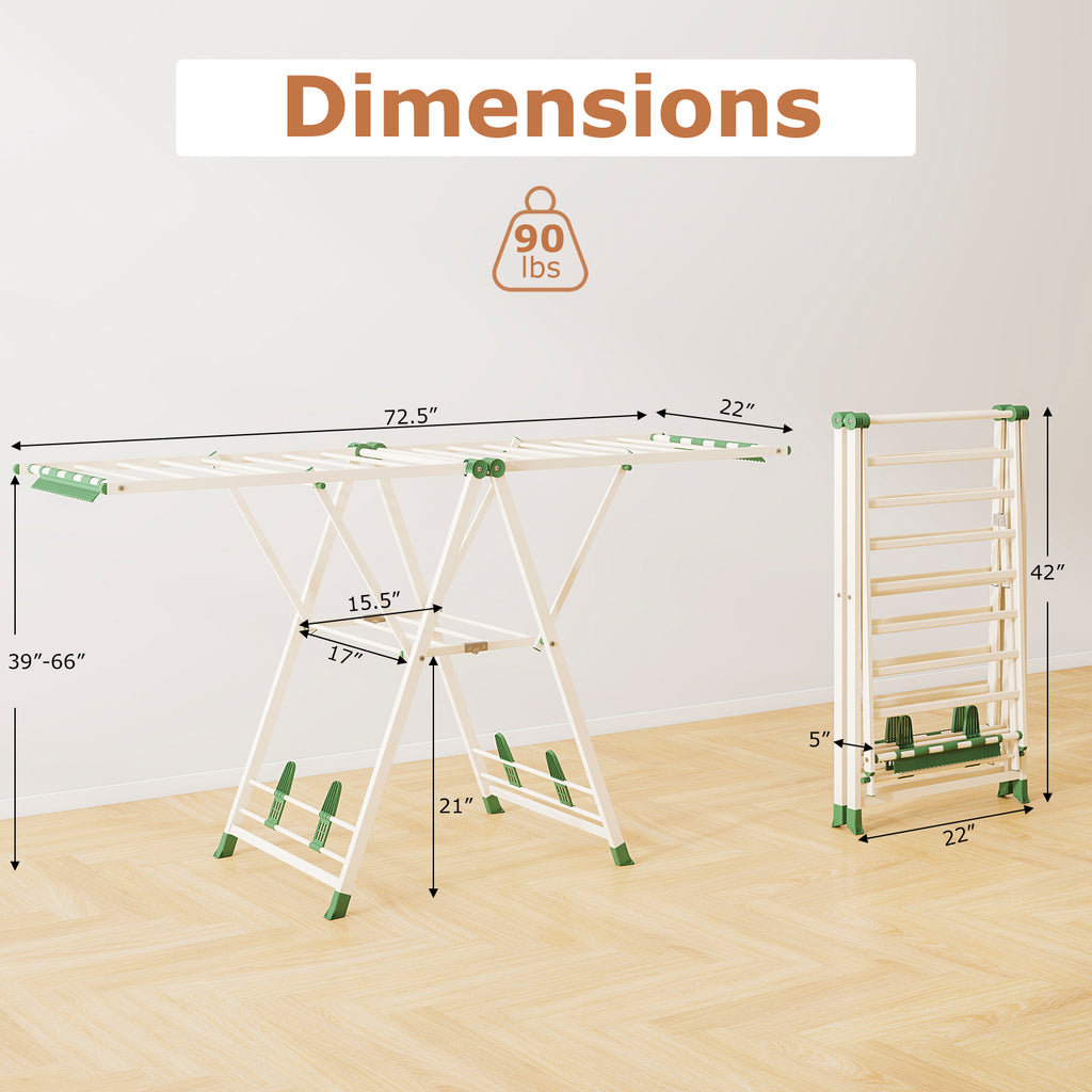 72.5 Inch Clothes Drying Rack with Adjustable Wings - Beige