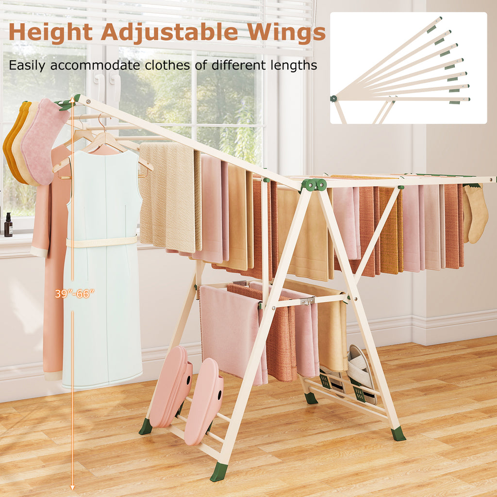 72.5 Inch Clothes Drying Rack with Adjustable Wings - Beige