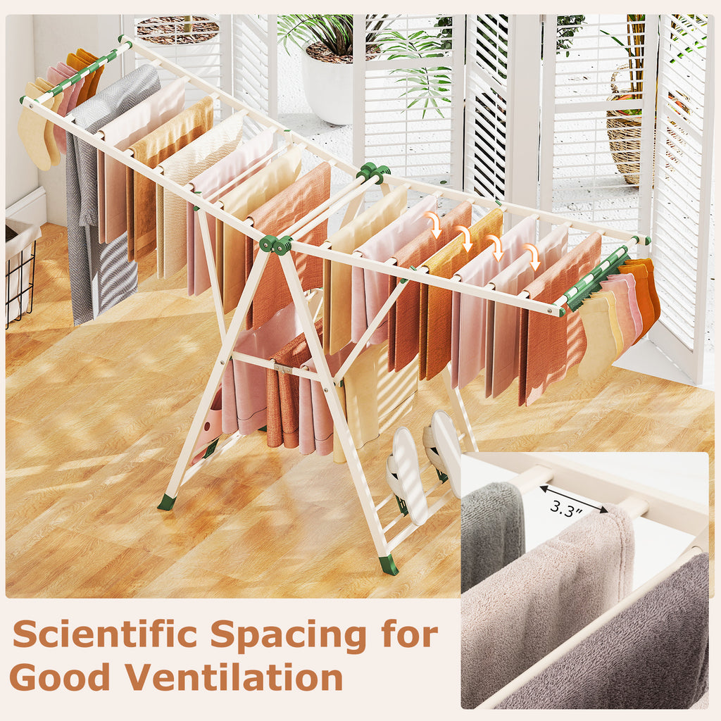 72.5 Inch Clothes Drying Rack with Adjustable Wings - Beige