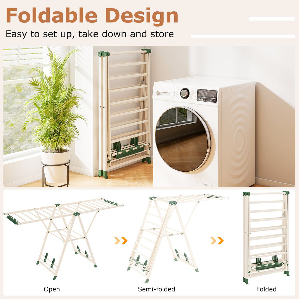 72.5 Inch Clothes Drying Rack with Adjustable Wings - Beige