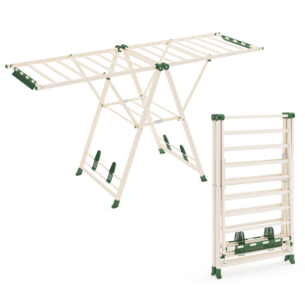 72.5 Inch Clothes Drying Rack with Adjustable Wings - Beige
