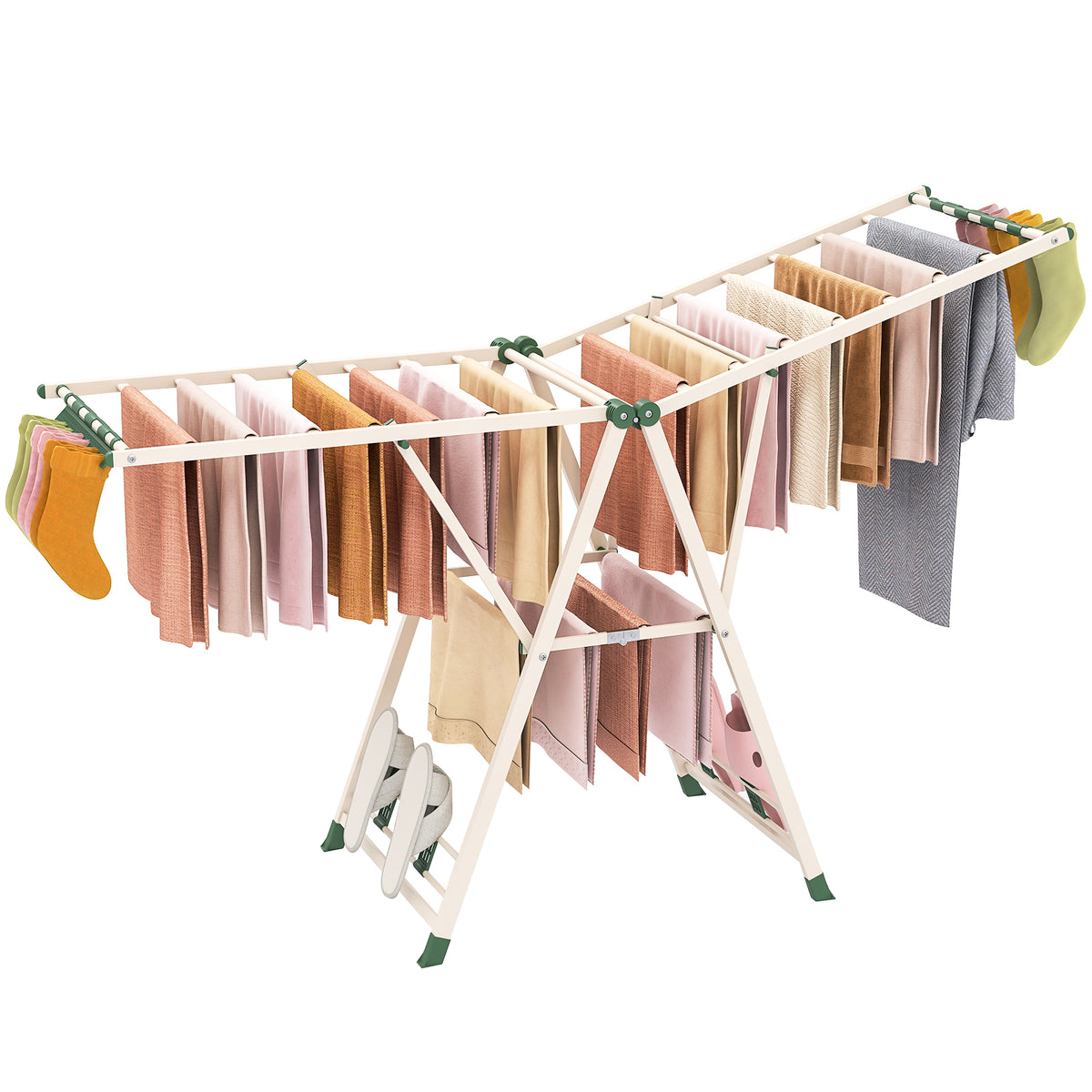 72.5 Inch Clothes Drying Rack with Adjustable Wings - Beige