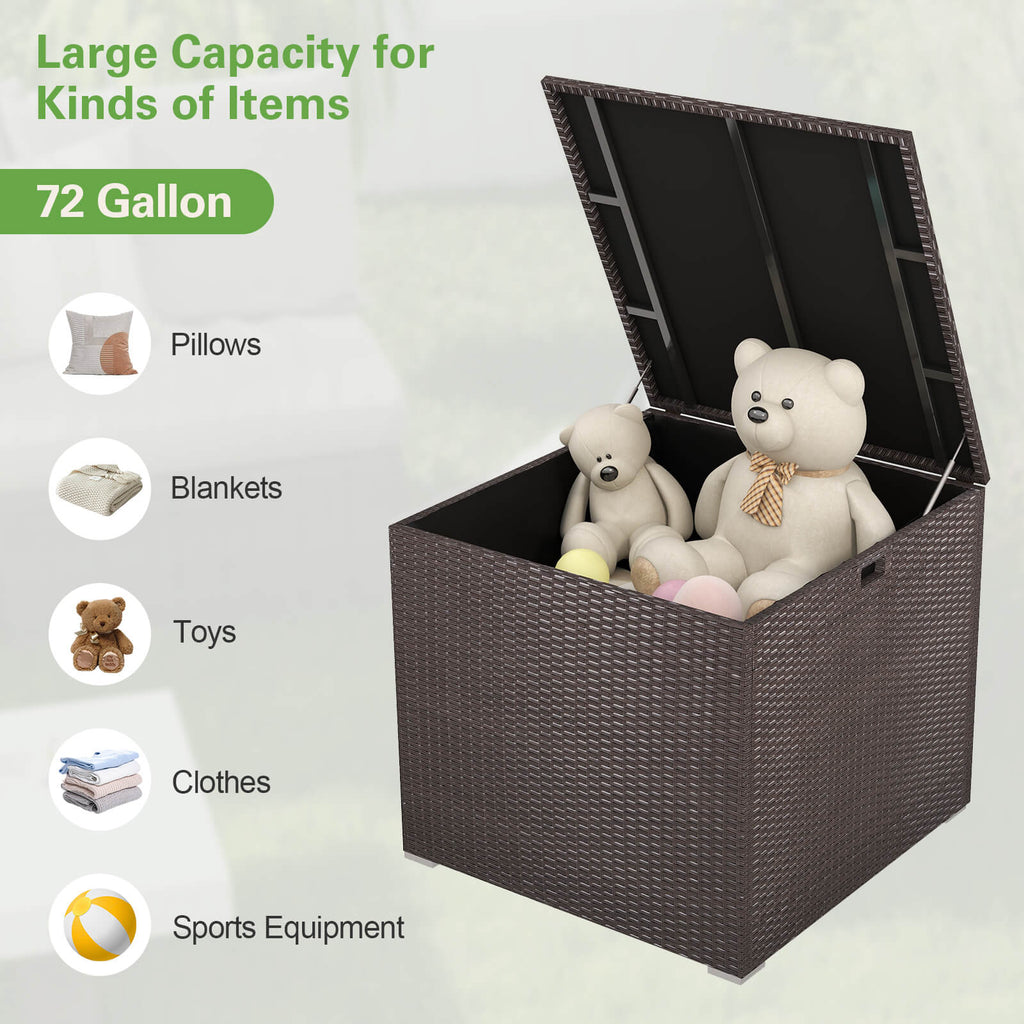 72 Gallon Rattan Outdoor Storage Box with Zippered Liner and Solid