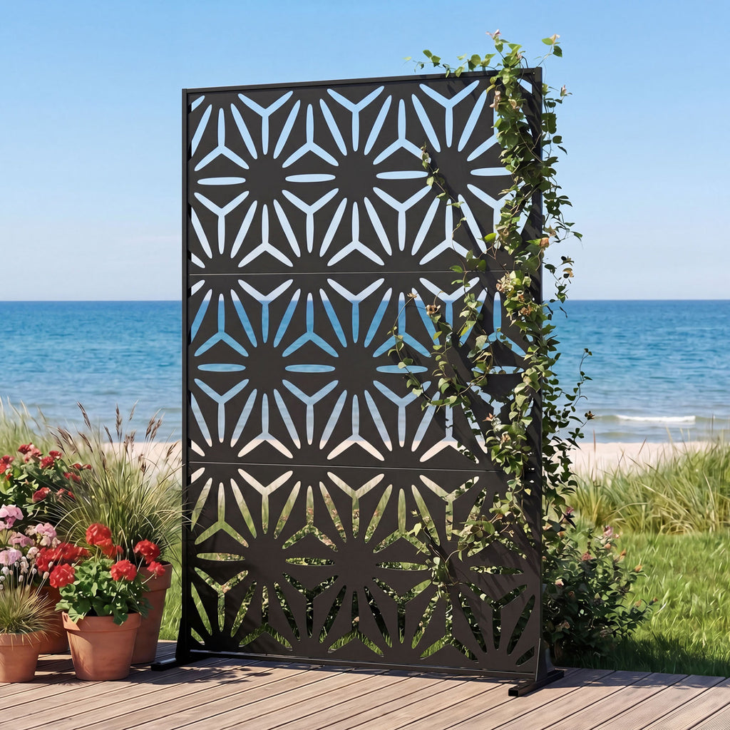 Black Freestanding Fence Panel 72x48 Inches with Stand & Expansion Bolts