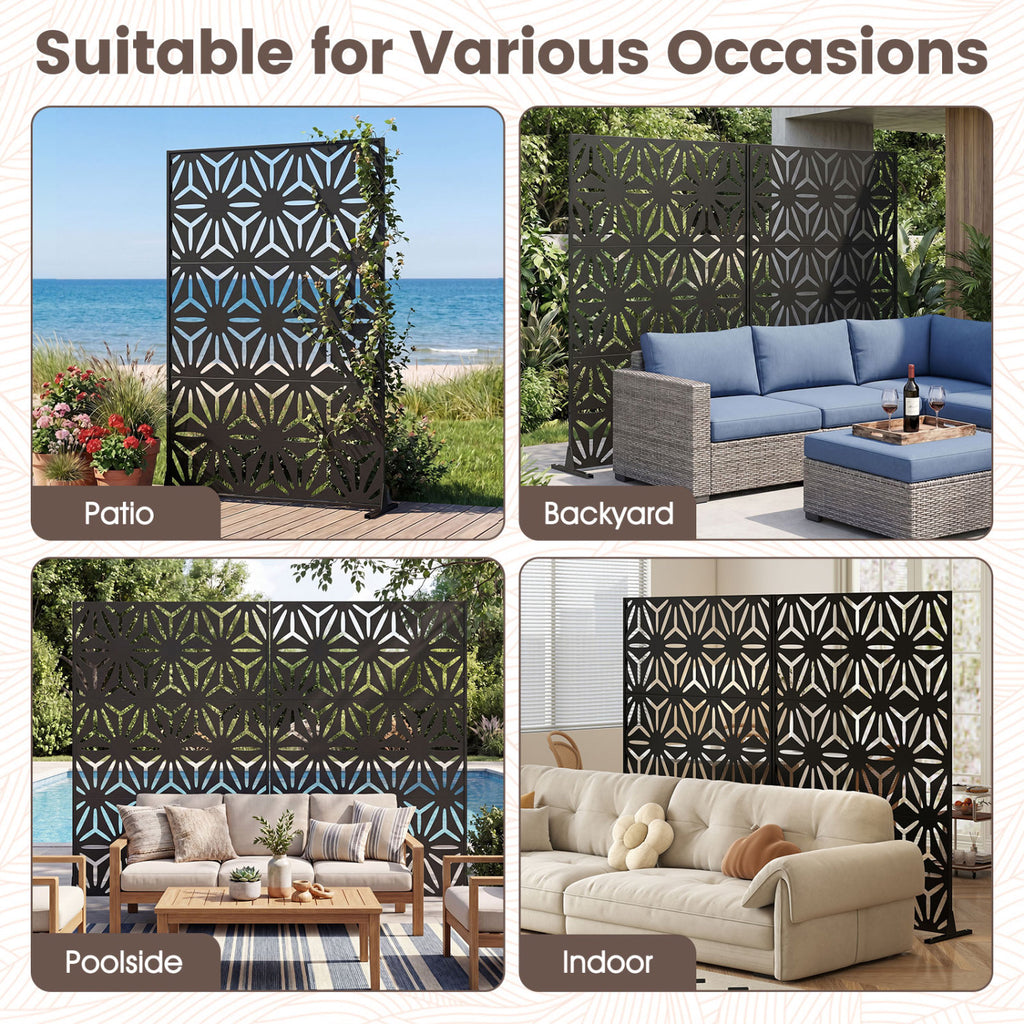 Black Freestanding Fence Panel 72x48 Inches with Stand & Expansion Bolts