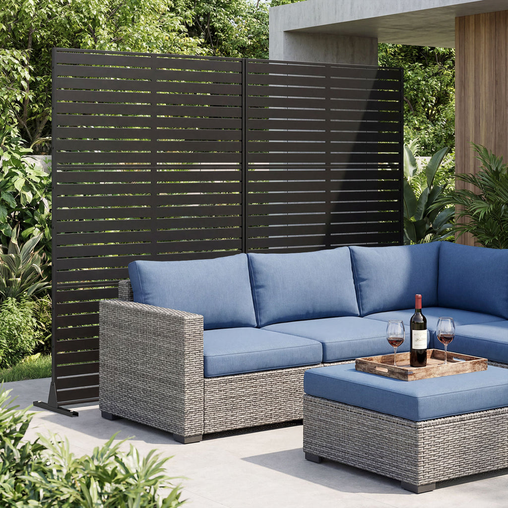 72 Inch Outdoor Decorative Privacy Screen with Stand - Black