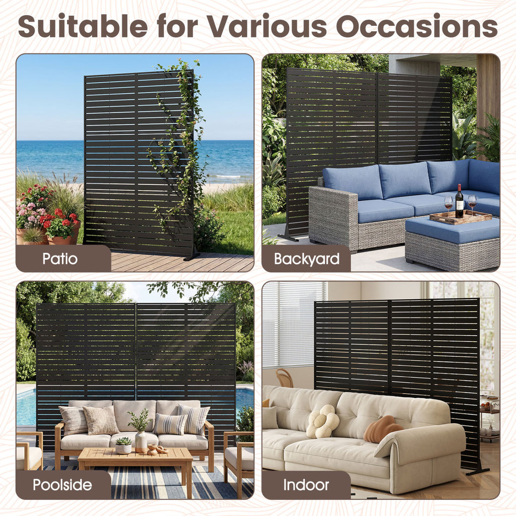 72 Inch Outdoor Decorative Privacy Screen with Stand - Black