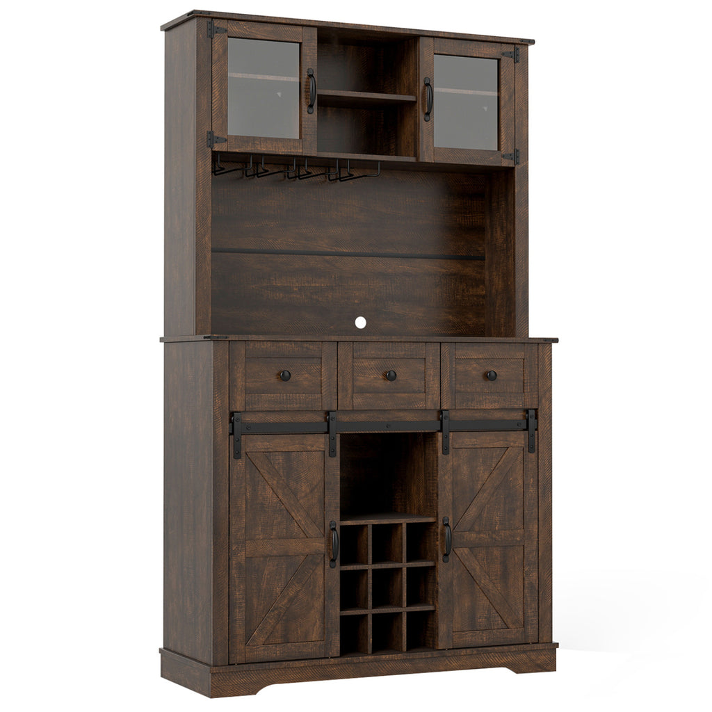72 Inch Coffee Bar Cabinet with Sliding Barn Doors - Brown