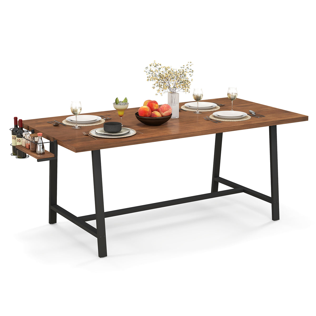 72-Inch Dining Table with Wine Rack - Walnut