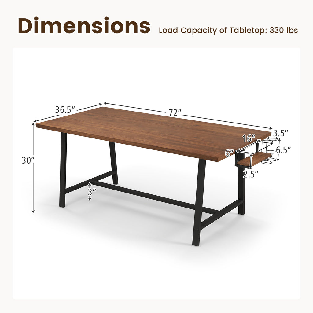 72-Inch Dining Table with Wine Rack - Walnut