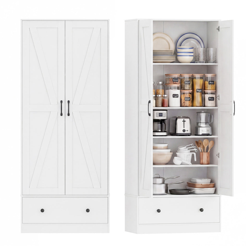 72 Inch Tall Kitchen Pantry Cabinet with 5-Tier Shelves - White