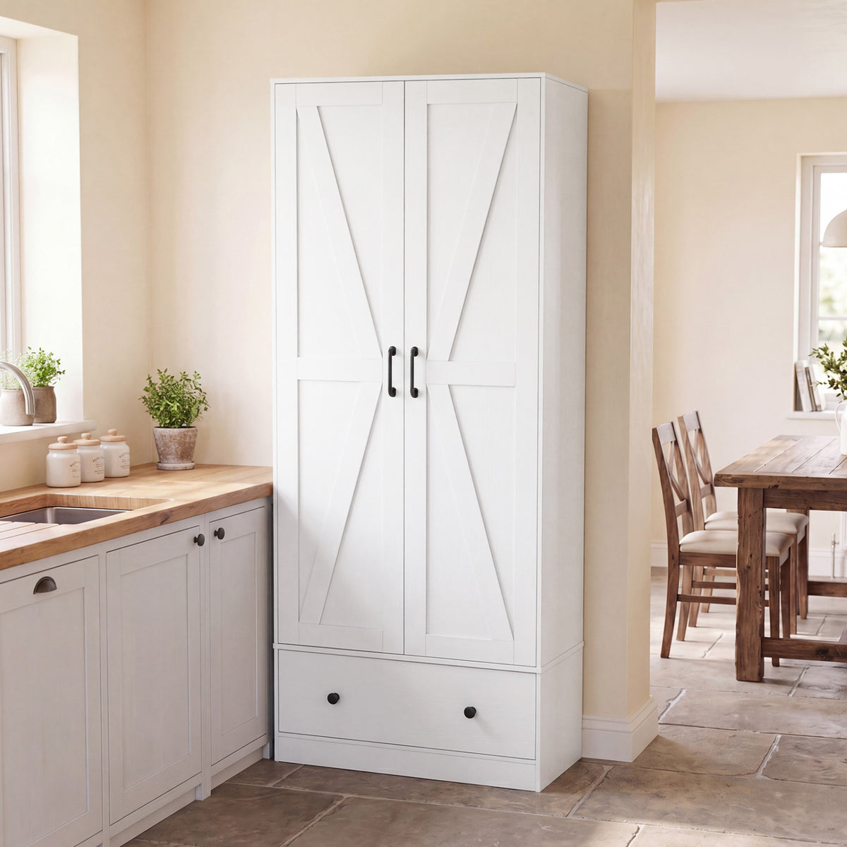 72 Inch Tall Kitchen Pantry Cabinet with 5-Tier Shelves - White