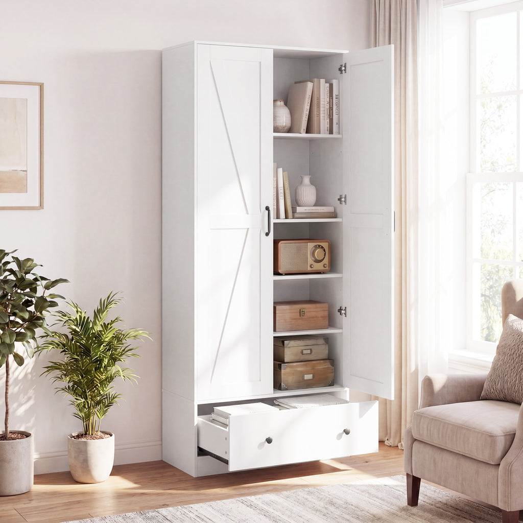 72 Inch Tall Kitchen Pantry Cabinet with 5-Tier Shelves - White