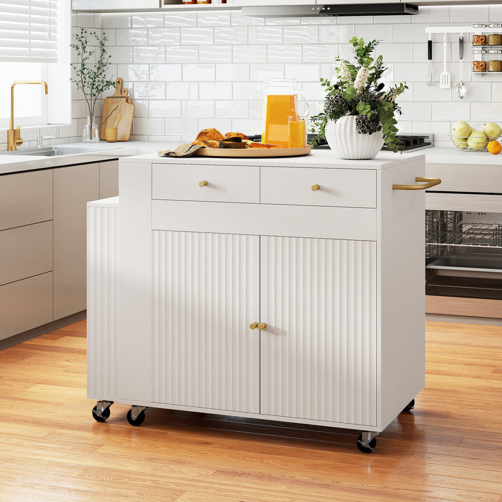 72" Kitchen Island with Extendable Dining Table - White