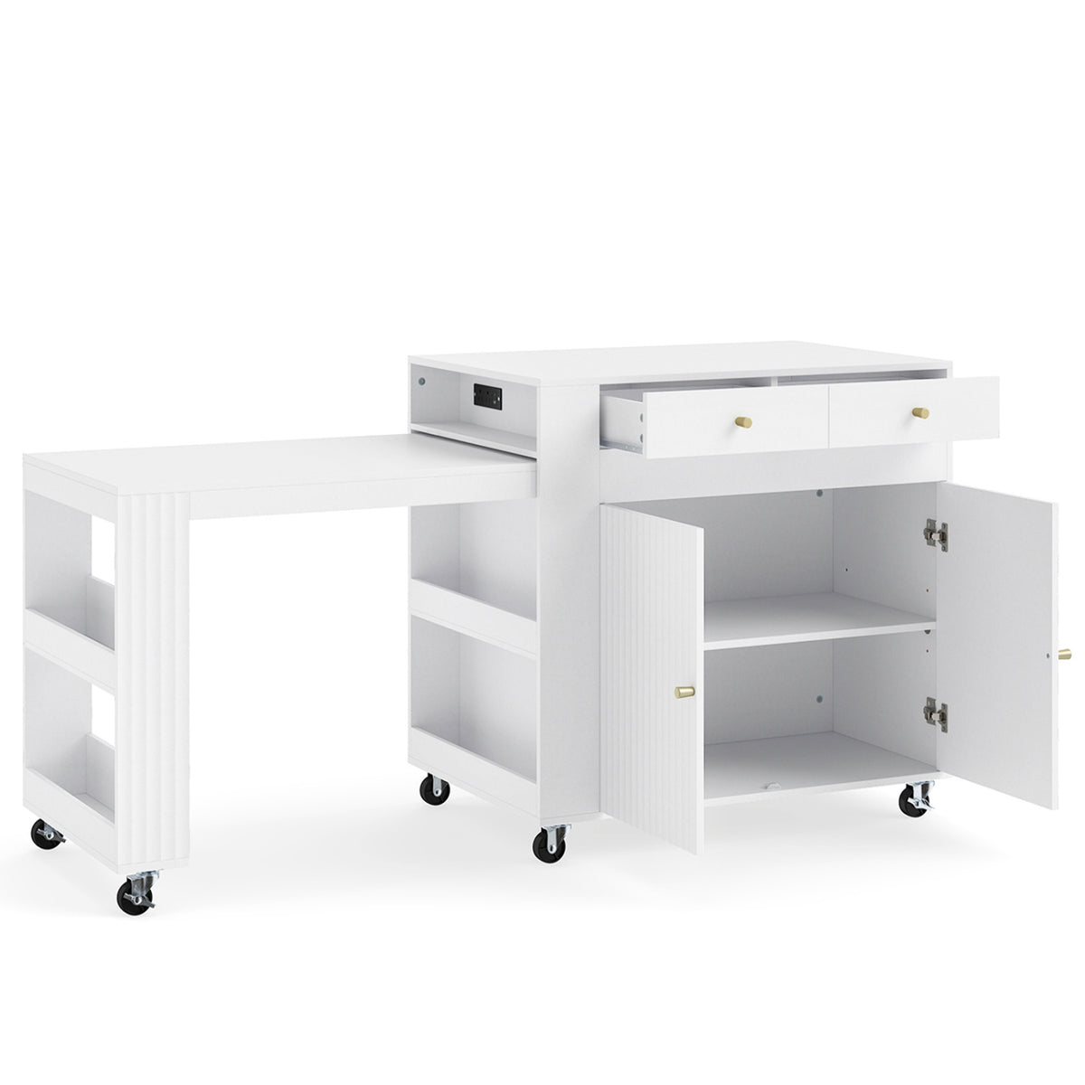 72" Kitchen Island with Extendable Dining Table - White