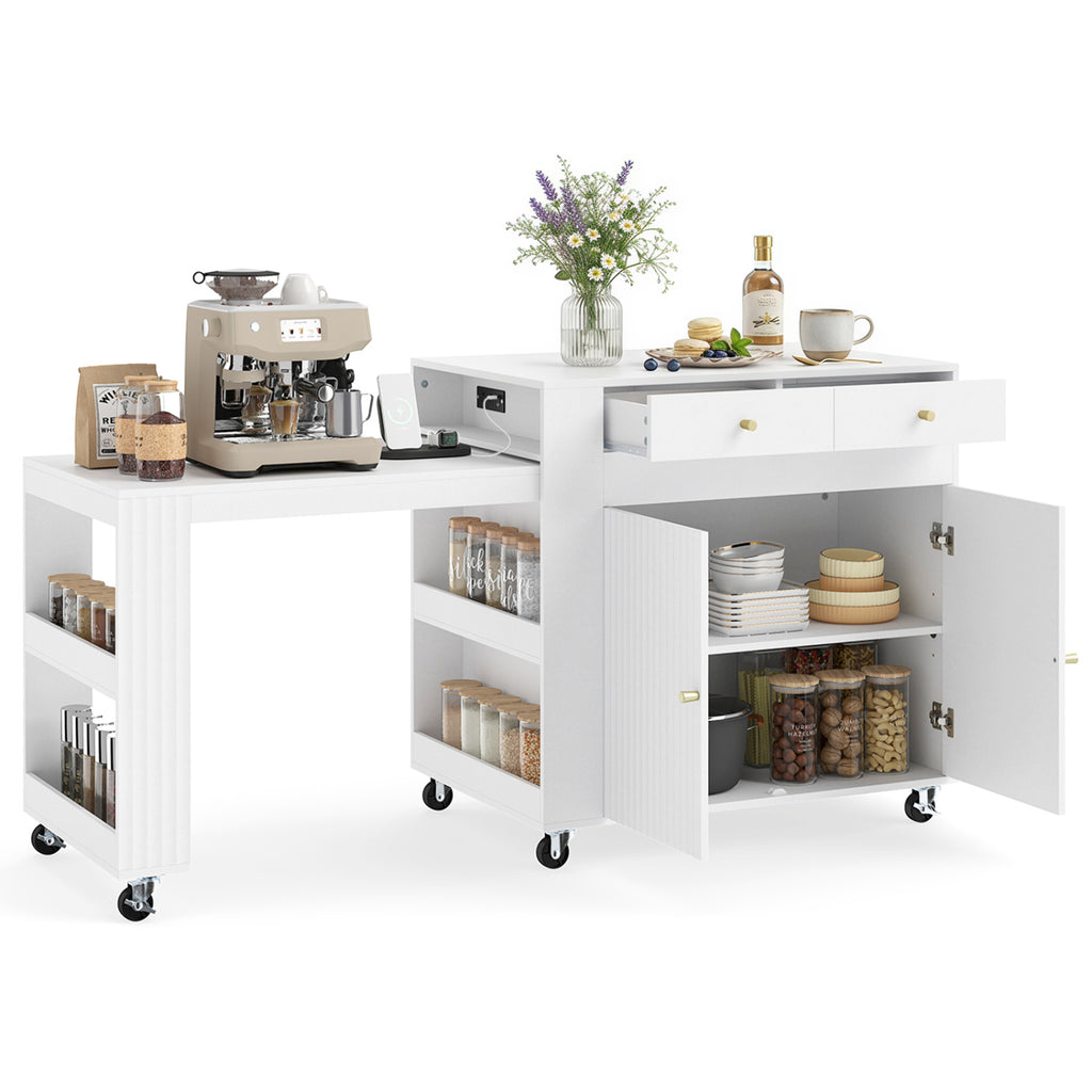 72" Kitchen Island with Extendable Dining Table - White