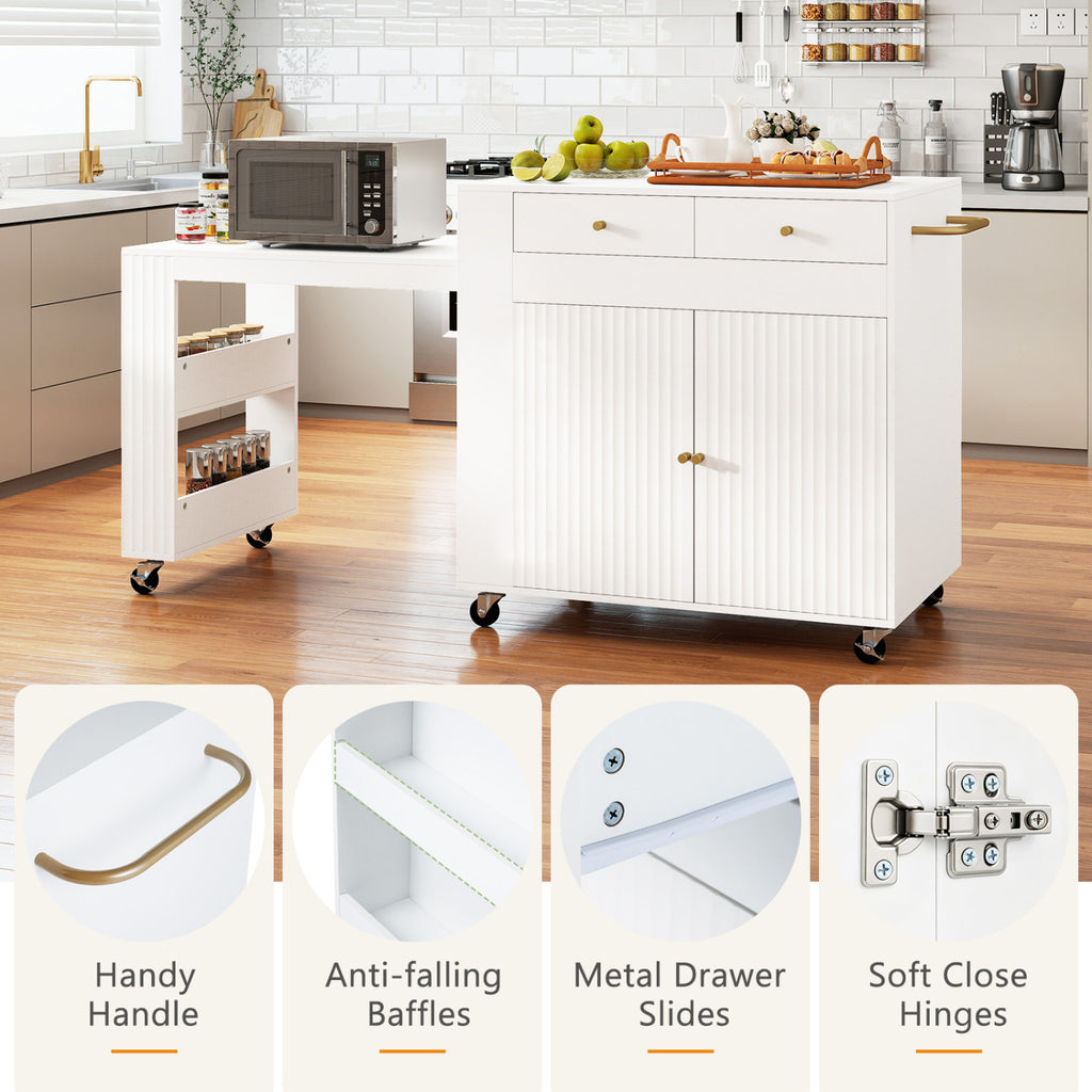 72" Kitchen Island with Extendable Dining Table - White