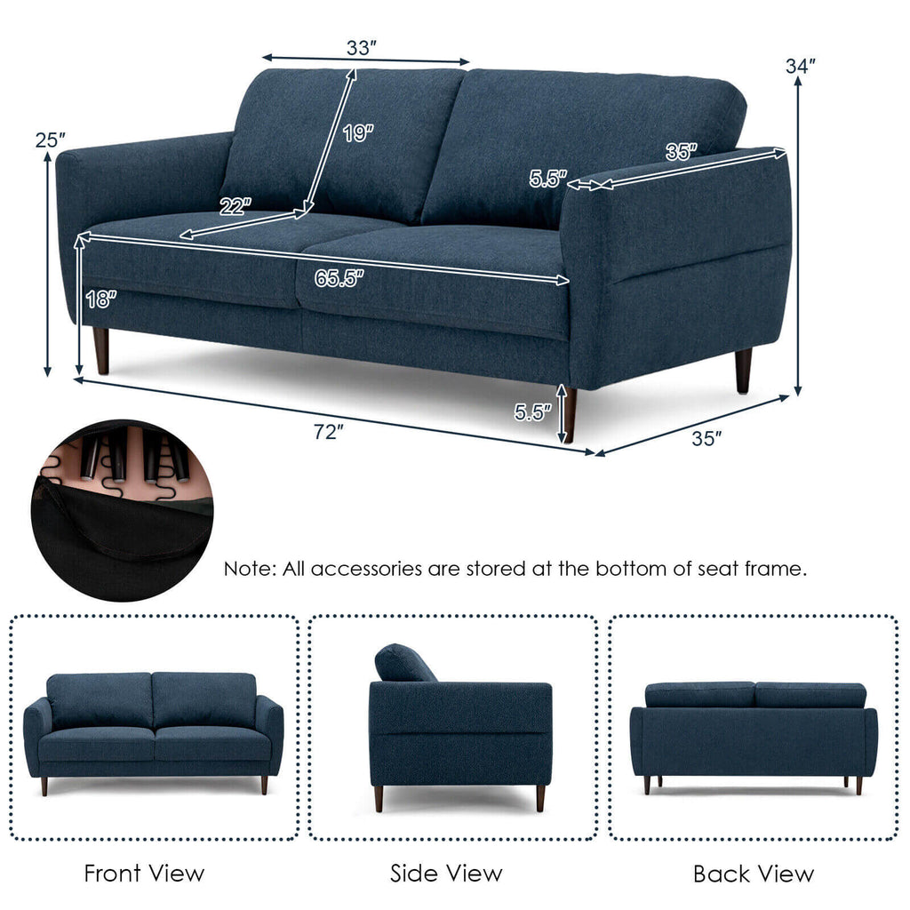 72 Inch Fabric Loveseat Sofa with Solid Frame - Navy