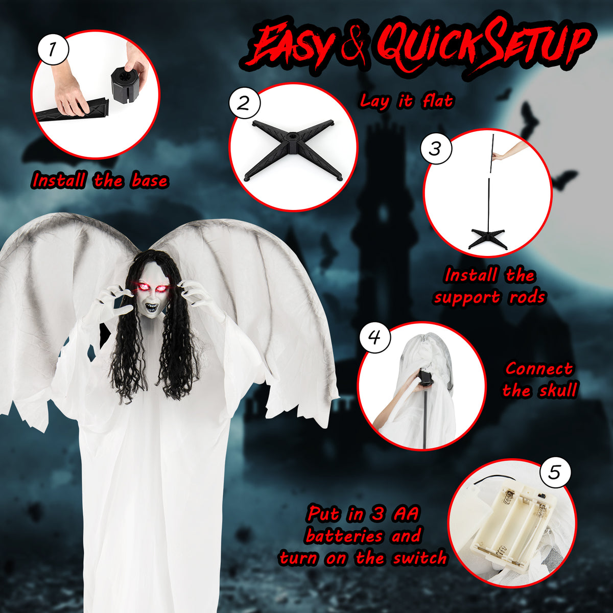 6.6 Feet Halloween Animatronic Standing Angel with Sound-Activated Lights & Flapping Wings — Variation of THIS Listing