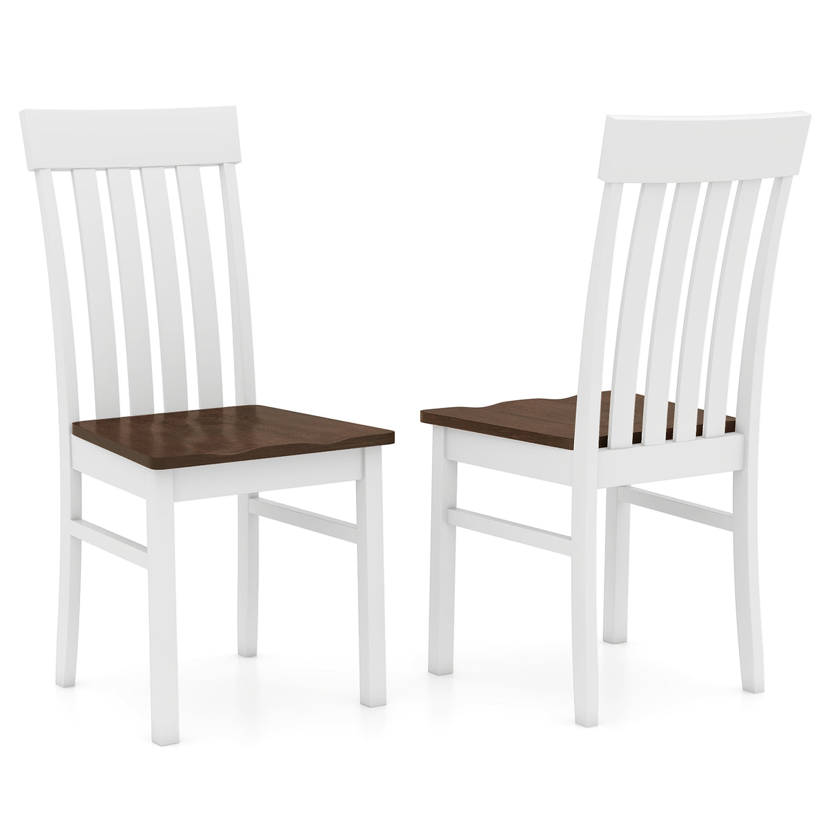 Set of 2 Armless Dining Chairs, High Backrest, White Farmhouse