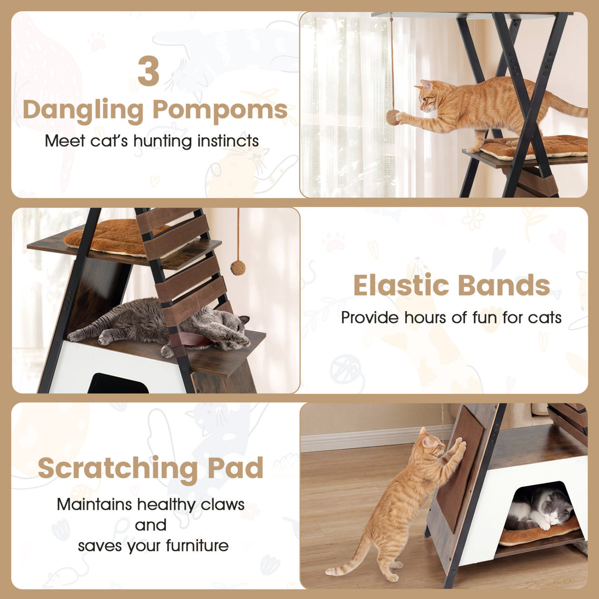 Rustic Brown 73-Inch Multi-Level Cat Tree with Condo & Perches for Indoor Cats