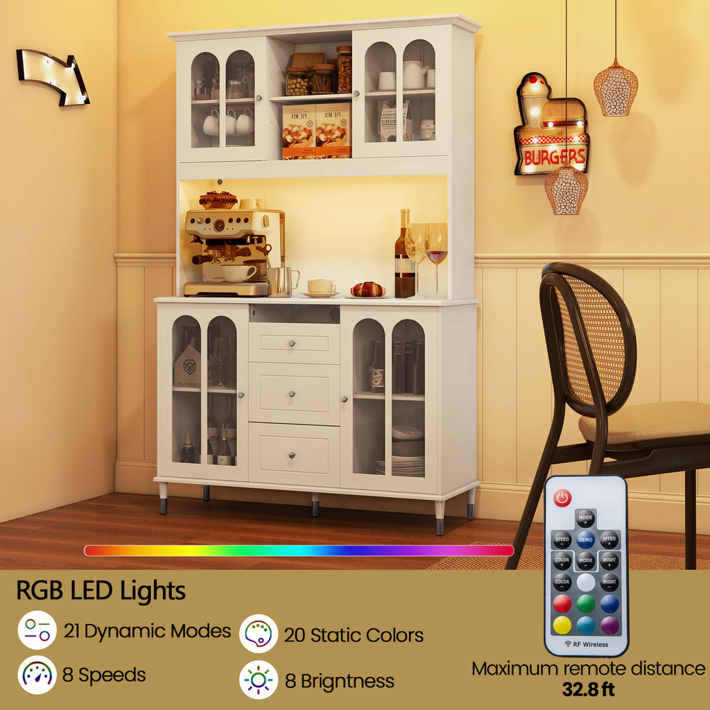 73-Inch Kitchen Pantry Storage Cabinet with LED Lights, White