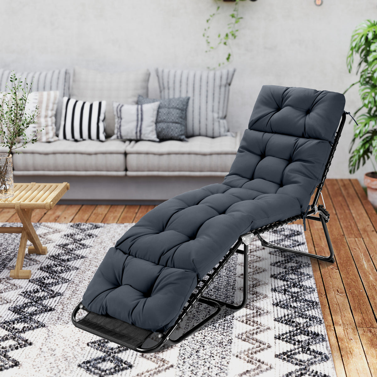 73"x22" Outdoor Lounge Chaise Cushion with High Back String Ties Set