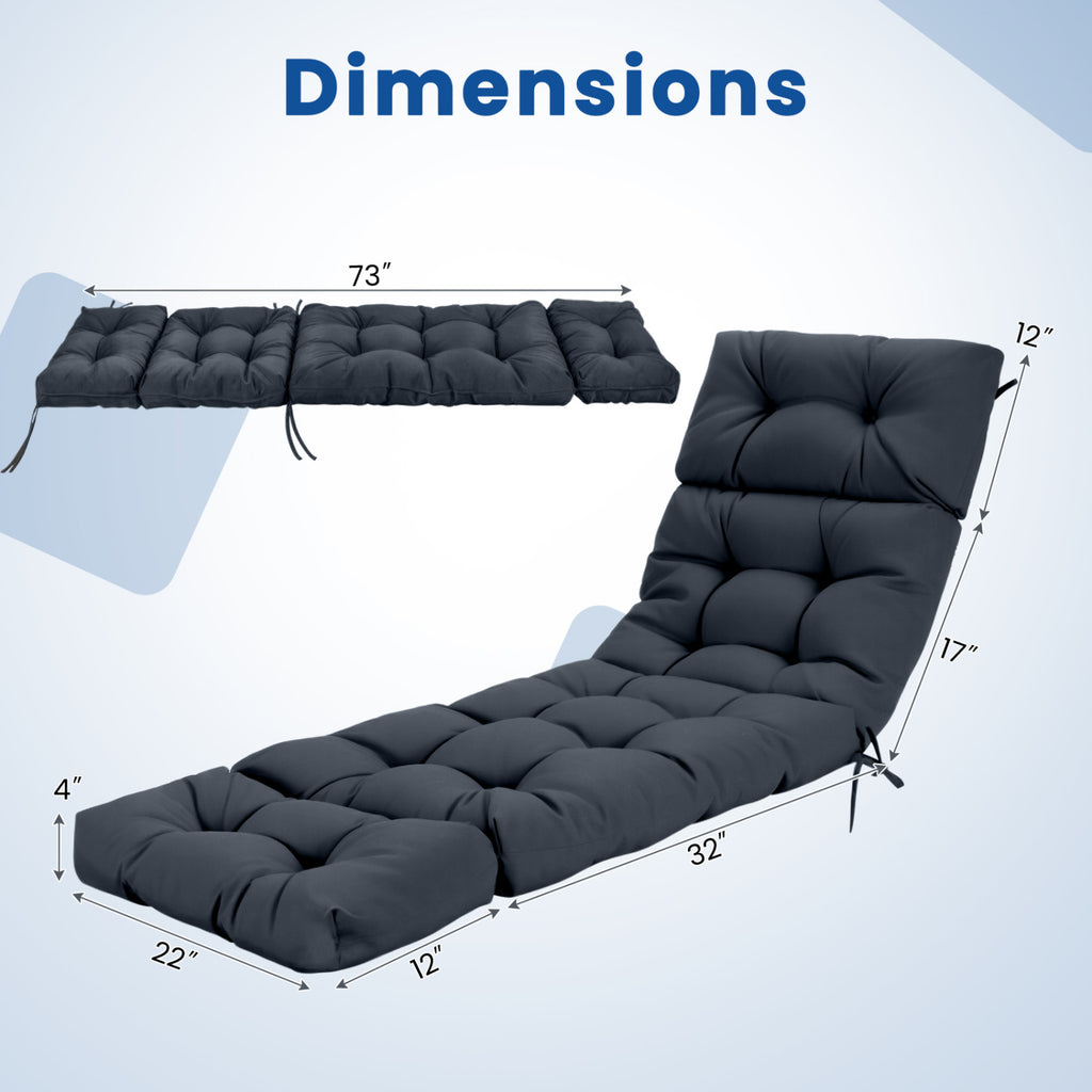 73"x22" Outdoor Lounge Chaise Cushion with High Back String Ties Set