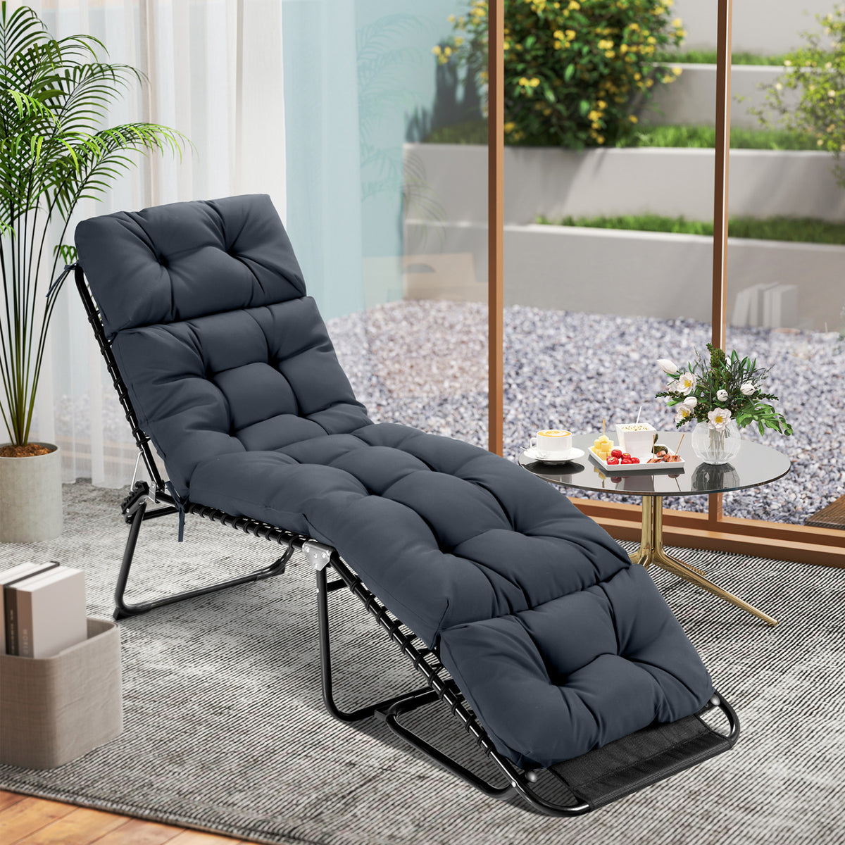 73"x22" Outdoor Lounge Chaise Cushion with High Back String Ties Set