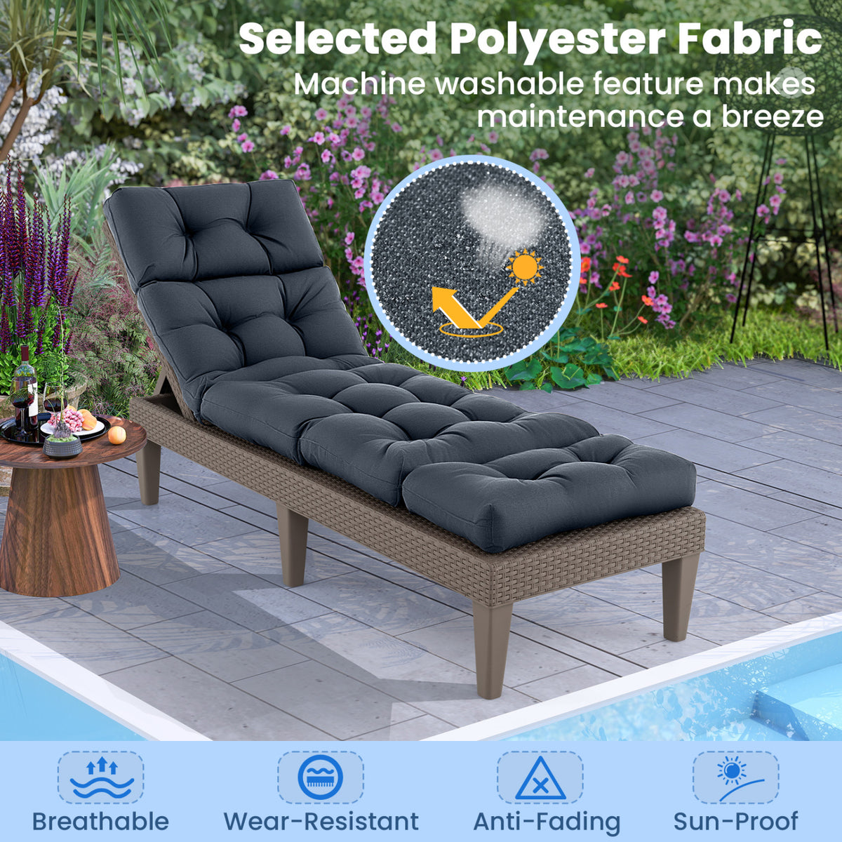 73"x22" Outdoor Lounge Chaise Cushion with High Back String Ties Set