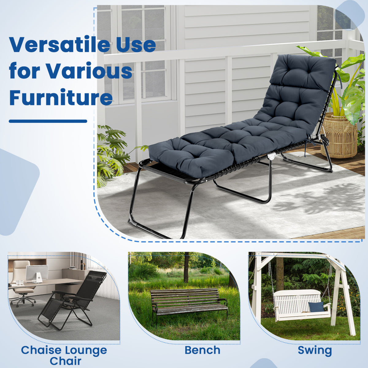 73"x22" Outdoor Lounge Chaise Cushion with High Back String Ties Set