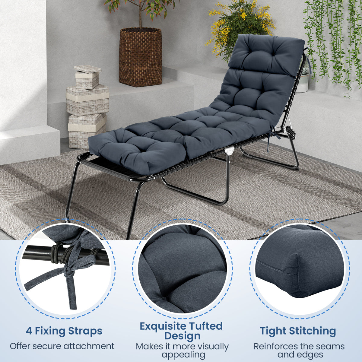 73"x22" Outdoor Lounge Chaise Cushion with High Back String Ties Set