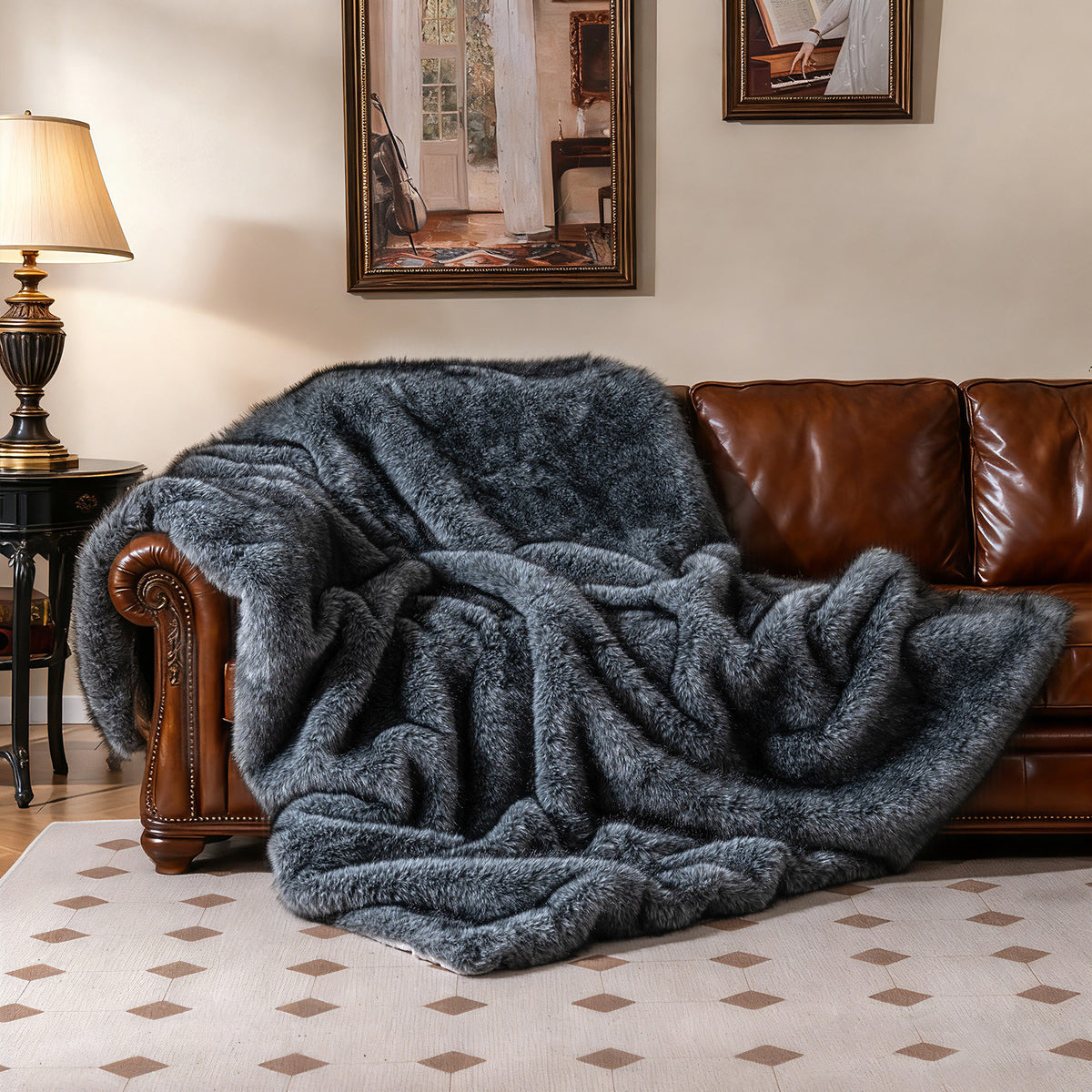 Faux Wolf Fur Blanket for Sofas - 740GSM, Gray
