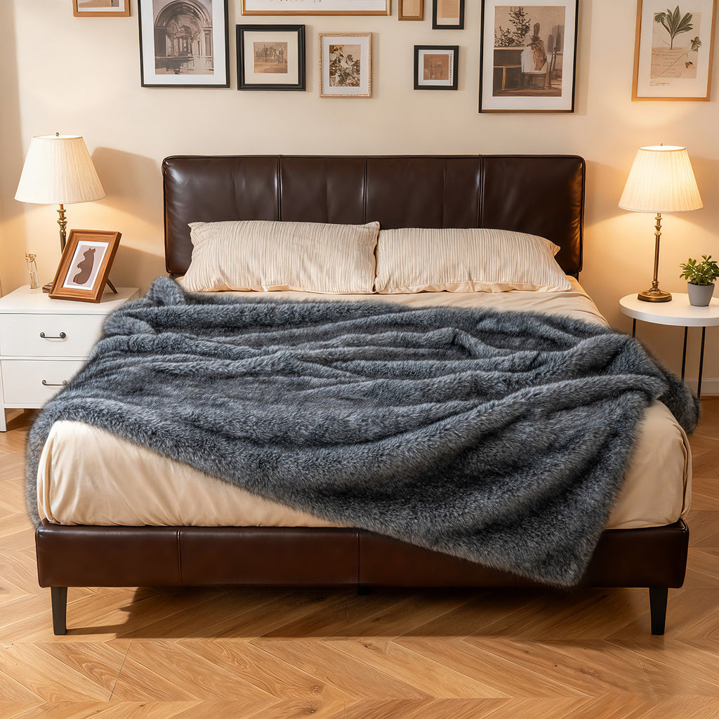 Faux Wolf Fur Blanket for Sofas - 740GSM, Gray