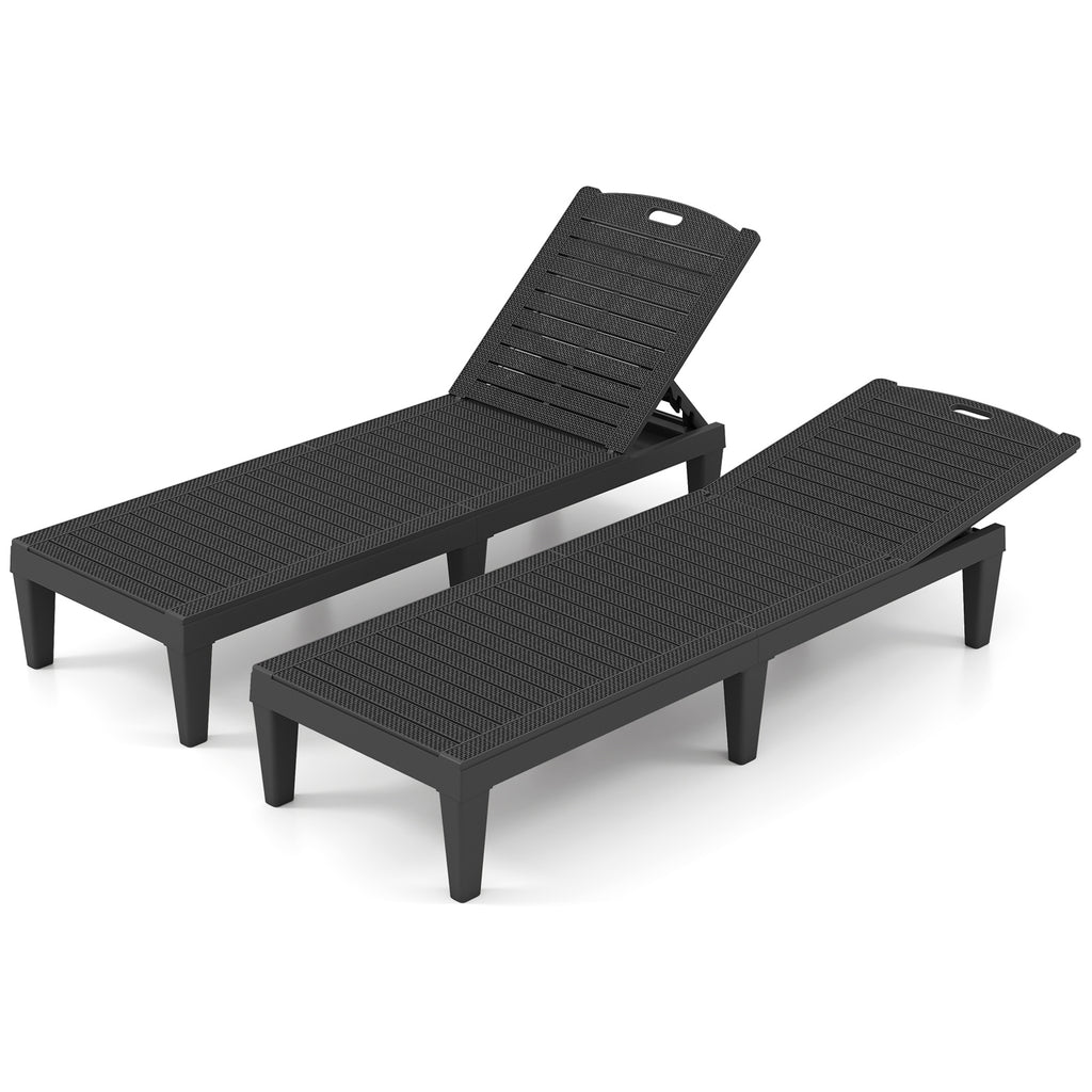 Outdoor PP Chaise Lounge Chairs Set of 2, 4-Position Adjustable – Black