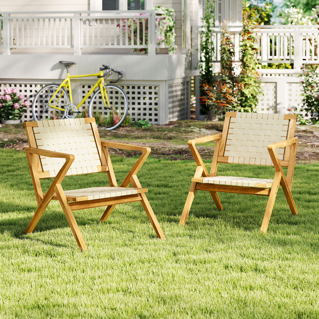 Outdoor and Indoor Teak Wood Patio Chair wuth Webbing Seat Backrest