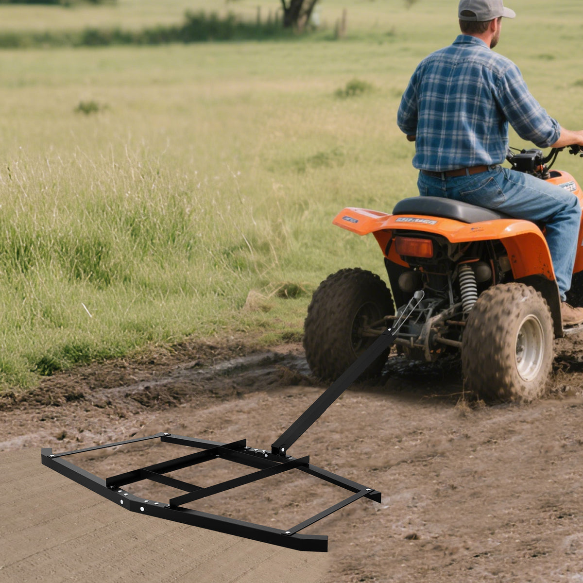 74 inch Tow Behind Landscape Leveling Rake - Black