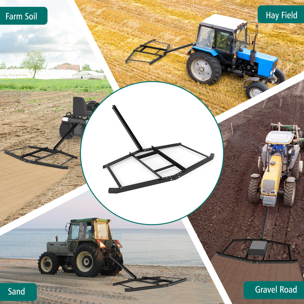 74 inch Tow Behind Landscape Leveling Rake - Black
