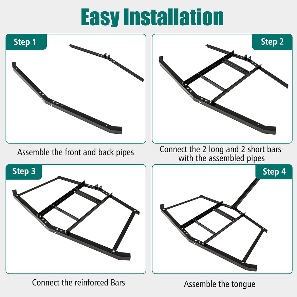 74 inch Tow Behind Landscape Leveling Rake - Black