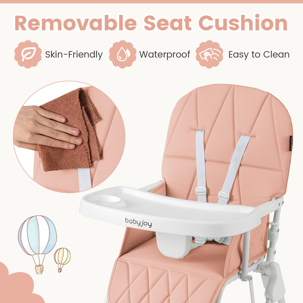 Pink Compact Highchair with Removable Tray & Safety Harness - Easy Clean & Space Saving