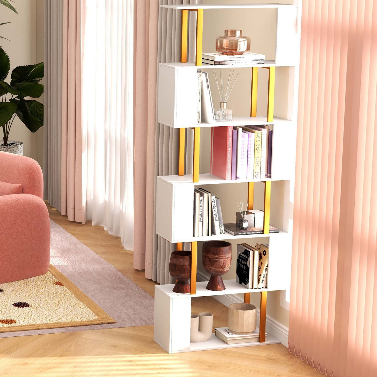 Modern Living Room Furniture Set with Bookcase, Coffee Table & Chair - Deluxe