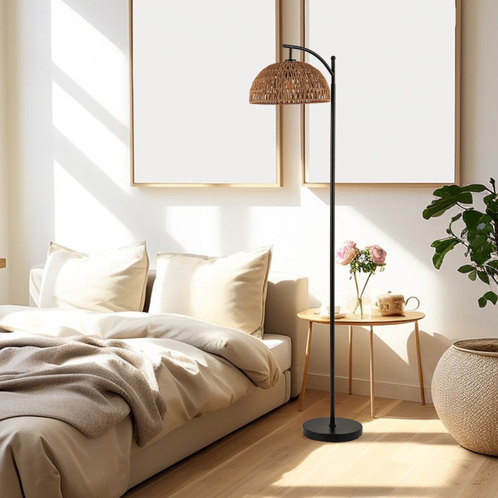 Black Arc Floor Lamp 63 Inches Tall with Hanging Lampshade - Modern Pole Light