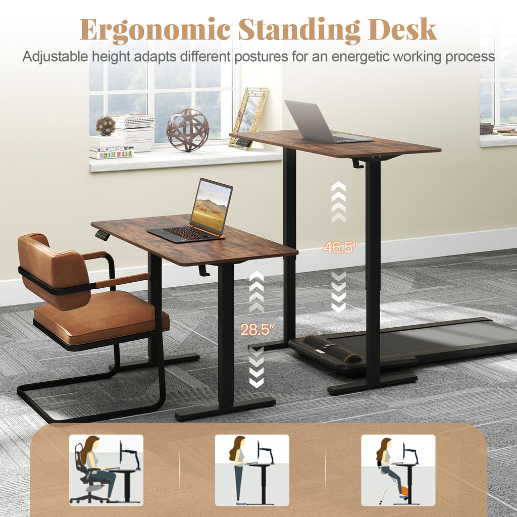 48 x 24 Electric Standing Desk with Memory Settings - Rustic Brown