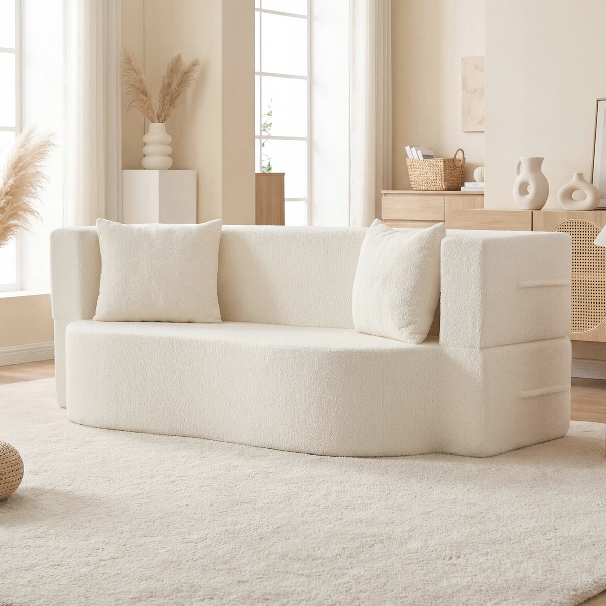 75.5" Folding Sofa Bed 2-in-1 Convertible - Gray Teddy Fleece